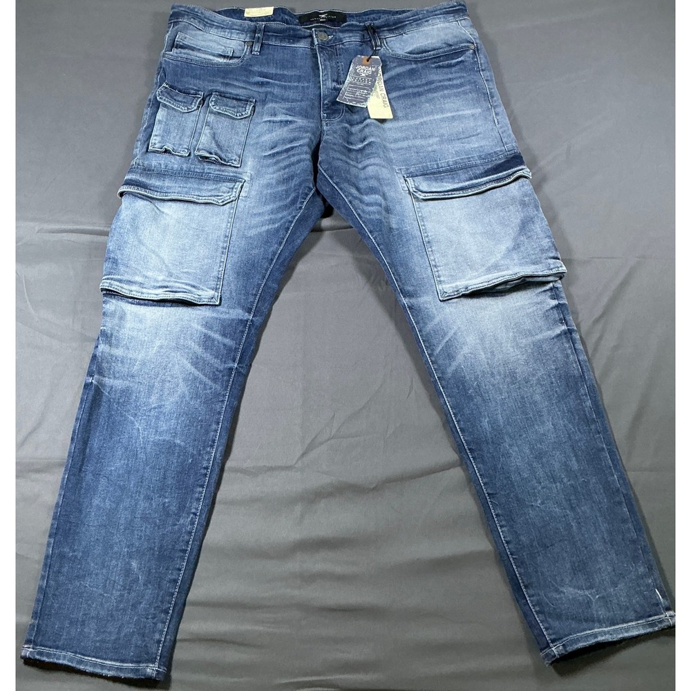 Jordan Craig Ross Cargo Jeans Mens 40x32 Aged Wash Blue Denim Slim Straight New